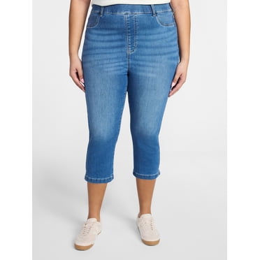 Terra & Sky Women's Plus Pull On Jegging Capri Pants with Control Panel, Sizes 0X-5X