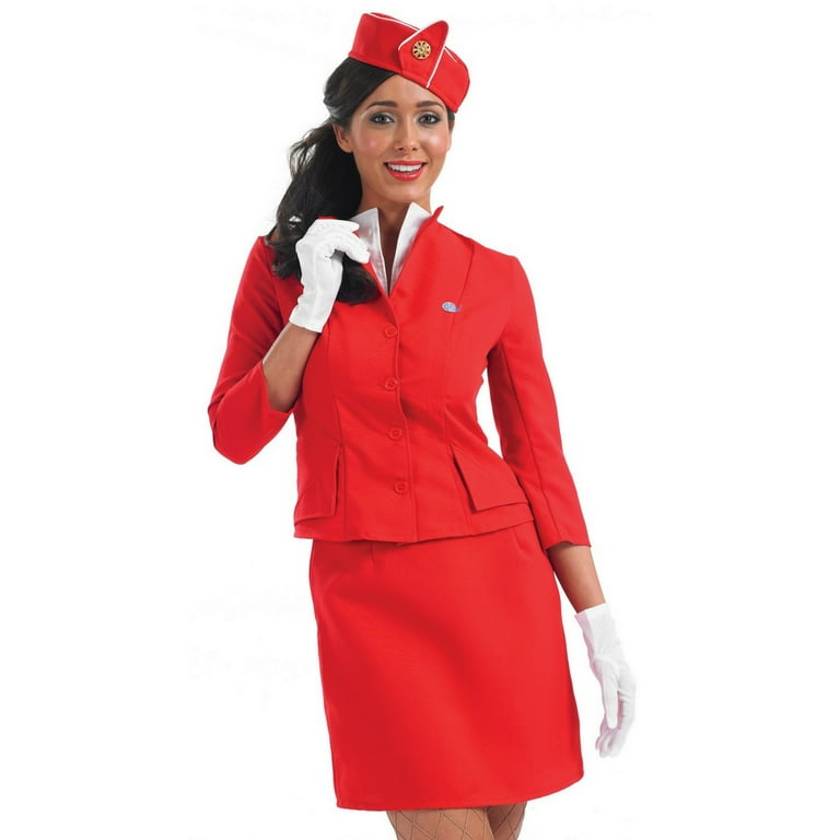 air hostess red dress Womens Red Cabin Crew Costume Ladies Stewardess Air Hostess Uniform S - XXL
