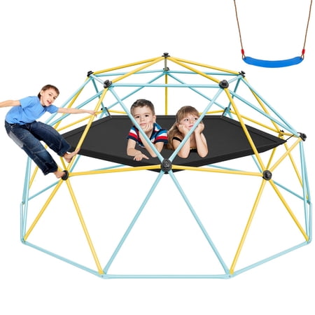 VEVOR Climbing Dome, for Kids 3 to 10 Years Old,10FT Geometric Dome Climber with Hammock and Swing, Jungle Gym Supports 750LBS and Easy Assembly, with Climbing Grip, Outdoor Backyard Play Equipment