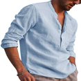 thumbnail image 2 of Men Henley T Shirts Casual Long Sleeve Button Linen V Neck Winter Loose Tops, 2 of 2
