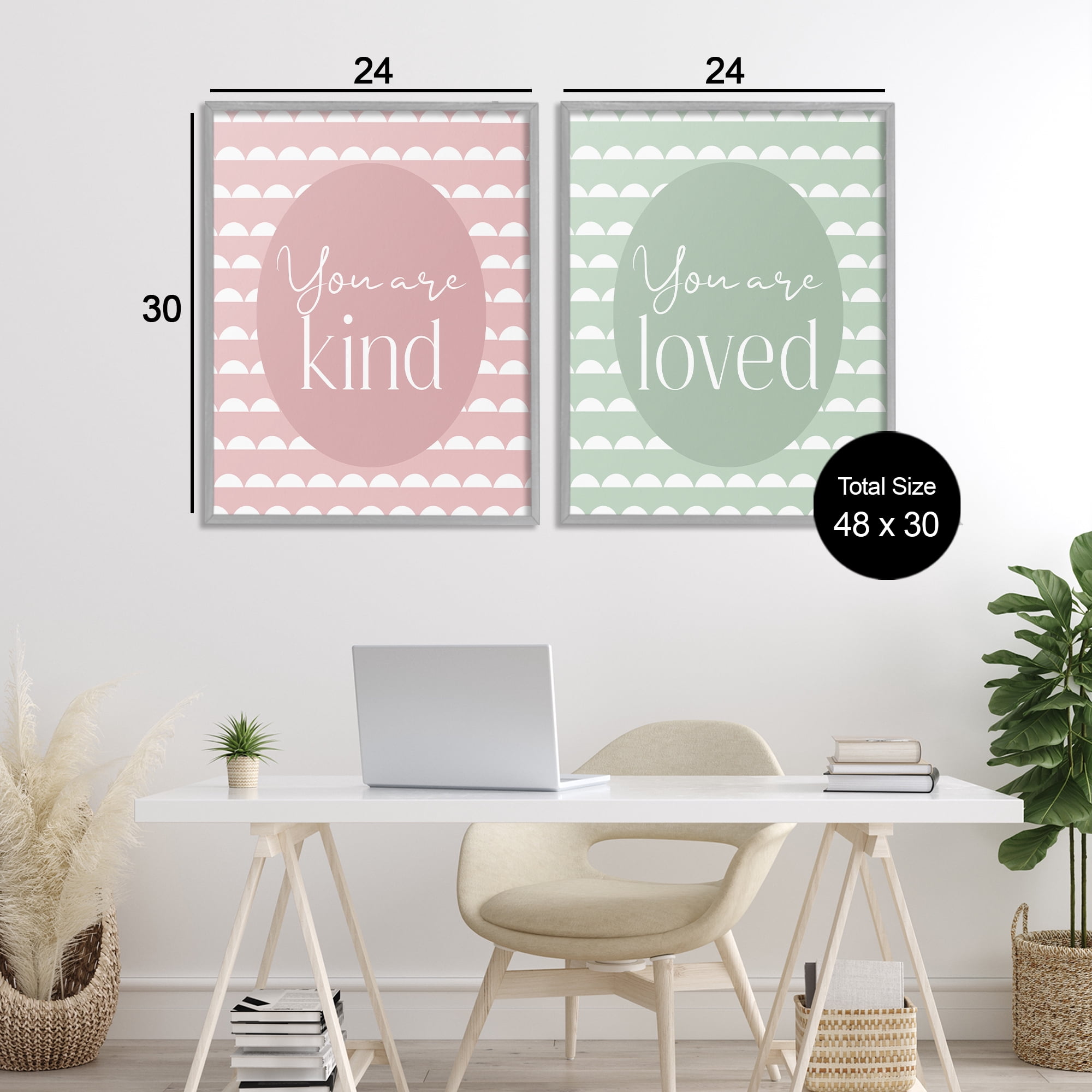 Stupell Industries Pastel Kind & Loved 2 Piece Gray Framed Giclee Art Set, design by Christine Simpson Art