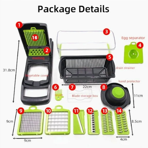 Vegetable Chopper 16 In 1 Food Dicer & Slicer Onion Ginger Cutter Kitchen Tools