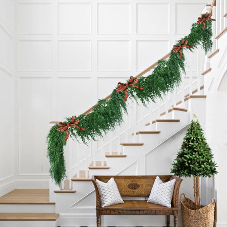 Guvpev 6FT Artificial Christmas Garland Real Touch Dragon Juniper Greenery Garland Ornaments Festive Seasonal Decor for Indoor/Outdoor Handmade Xmas Tree Garland for TV Stand Wall Mantel Stairs