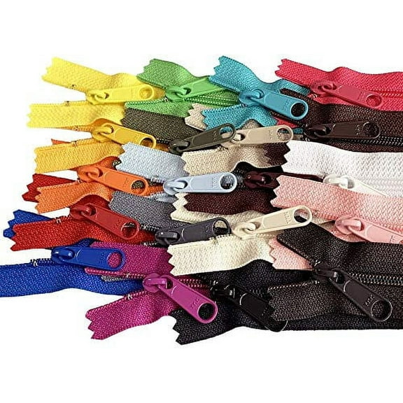 20pcs Assorted Colors - YKK #4.5 Coil Handbag Long Pull Zippers - Made in The United States (10" Inches)