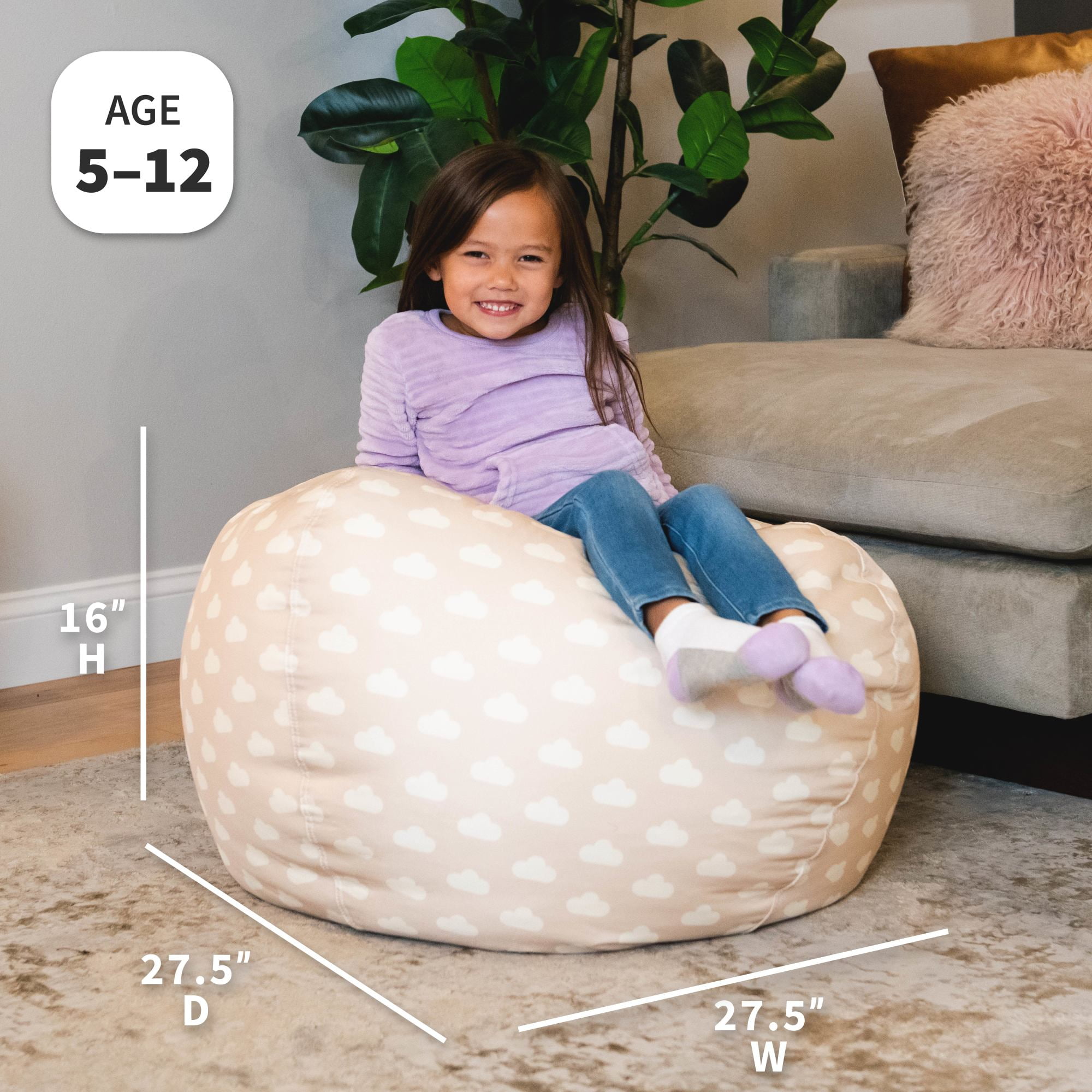 Big Joe Classic Kids Bean Bag Chair, 2 ft Round, Mini Clouds Oat, Easy-Clean SmartMax Fabric, Refillable with Built-in Handle
