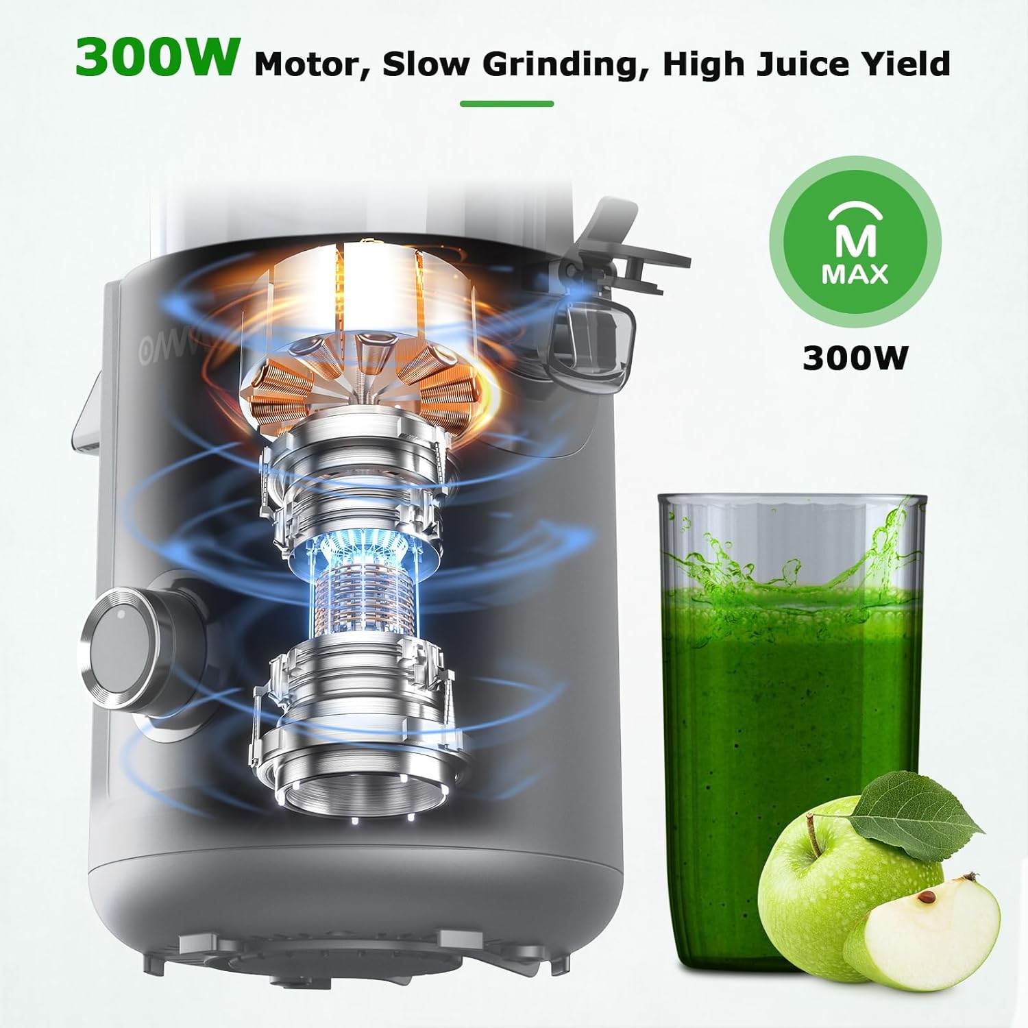 Cold Press Juicer Machines: 5.1" Wide Feed Chute Slow Masticating Juicer for Whole Fruits & Vegetables, Easy to Clean, High  Yield, ,