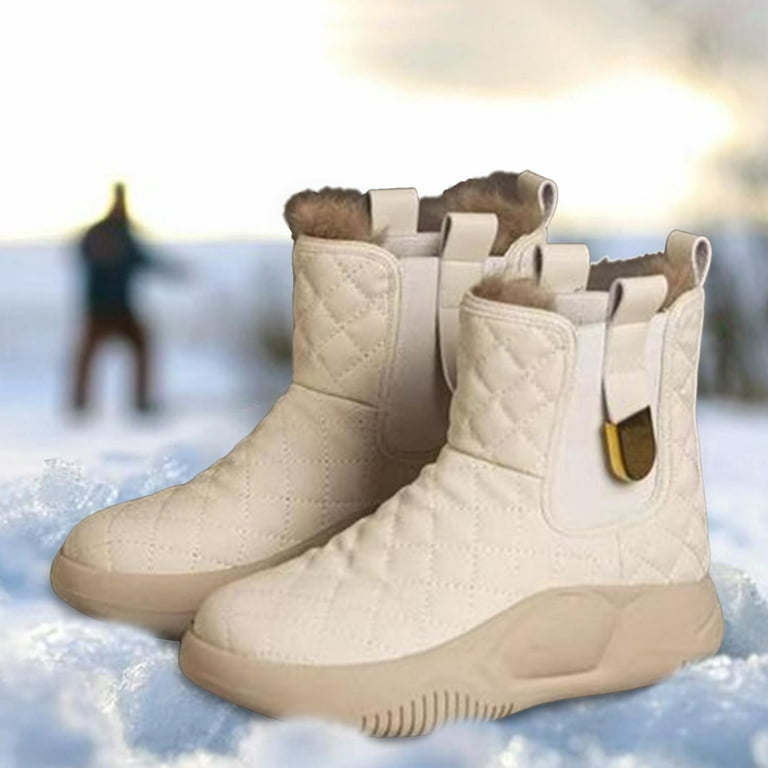 Women's Winter Snow Boots Waterproof Short Boots Soft Plush Warm Ankle  Booties Anti Skid Thick Soled for Trekking Climbing Shopping Work , beige,  35 