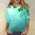 thumbnail image 2 of Diufon T-Shirts de la Saint-Patrick pour Femmes, Grande Taille, Imprimé Trèfle, Manches 3/4, Col Rond, 2 of 5