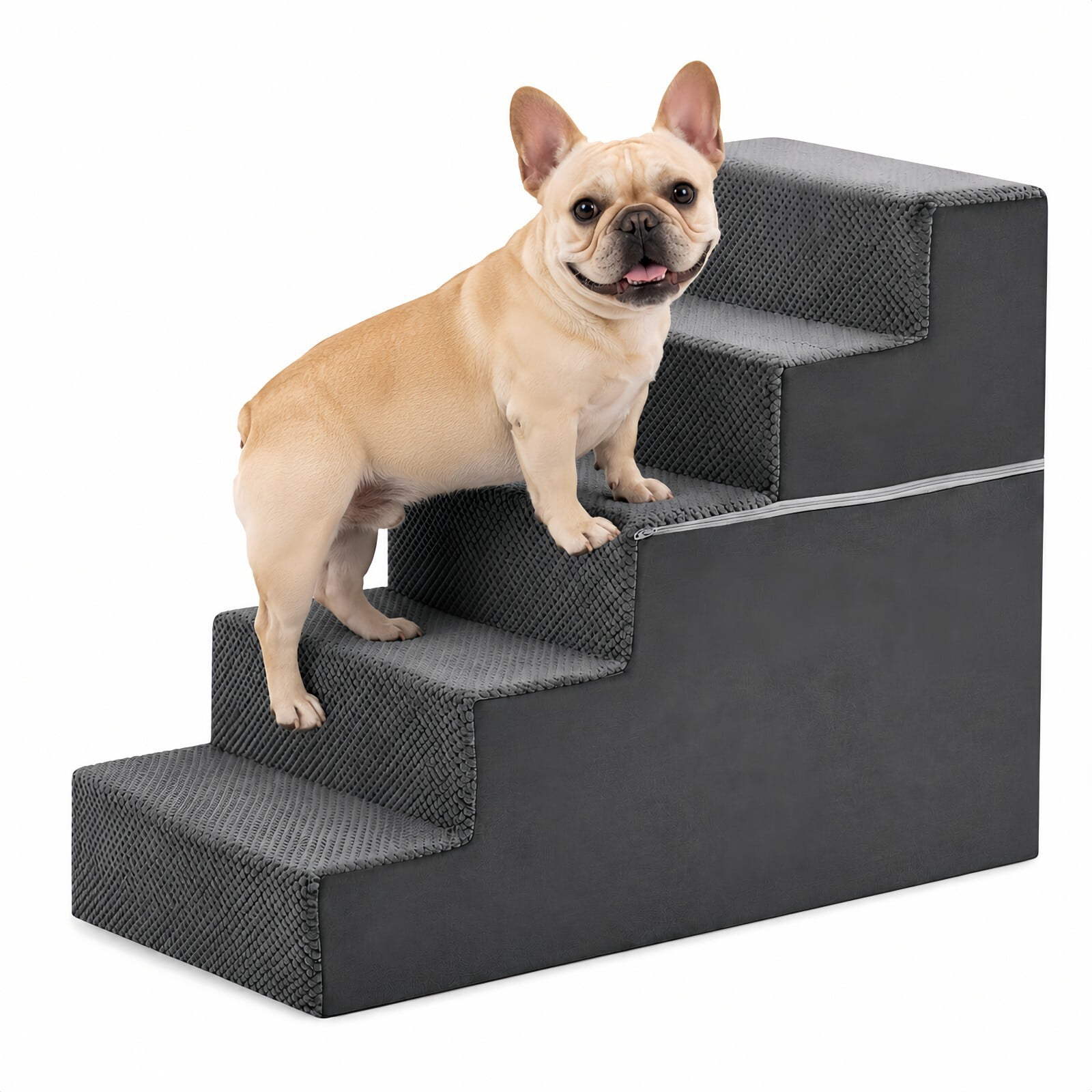 Kelno 23" Tall Dog Stair Foldable Foam Pet Steps with Removable Washable Cover, Gray