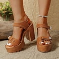 thumbnail image 2 of Rokment Womens Chunky Block High Heels Dressy Sandals 2026 Ladies Fashion Casual Leather Ankle Strap Platform Extra Heeled Summer Dress Shoes Comfortable Brown Size 8, 2 of 7