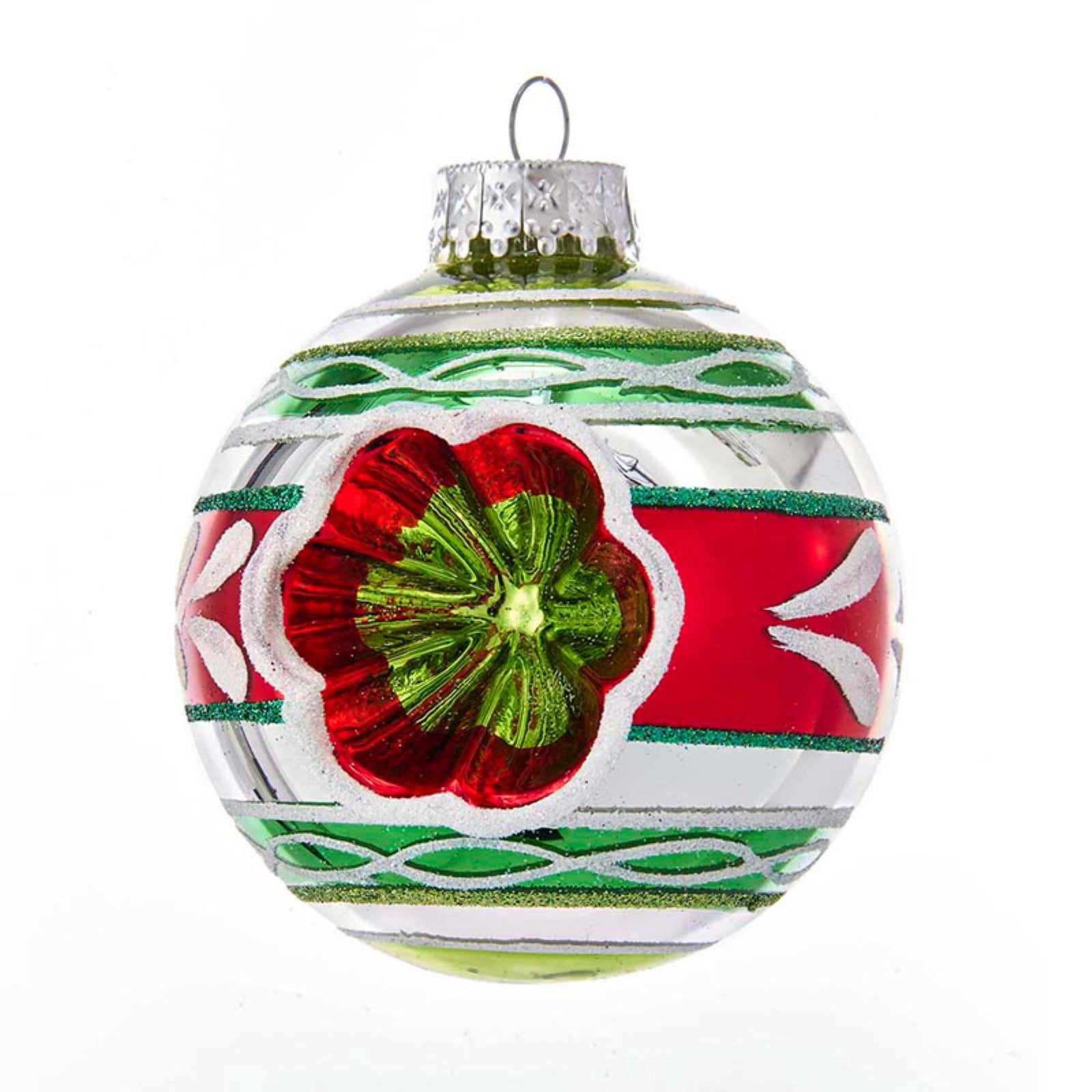 Kurt Adler 80MM Early Years Glass Red, Green and Silver Reflector Ball