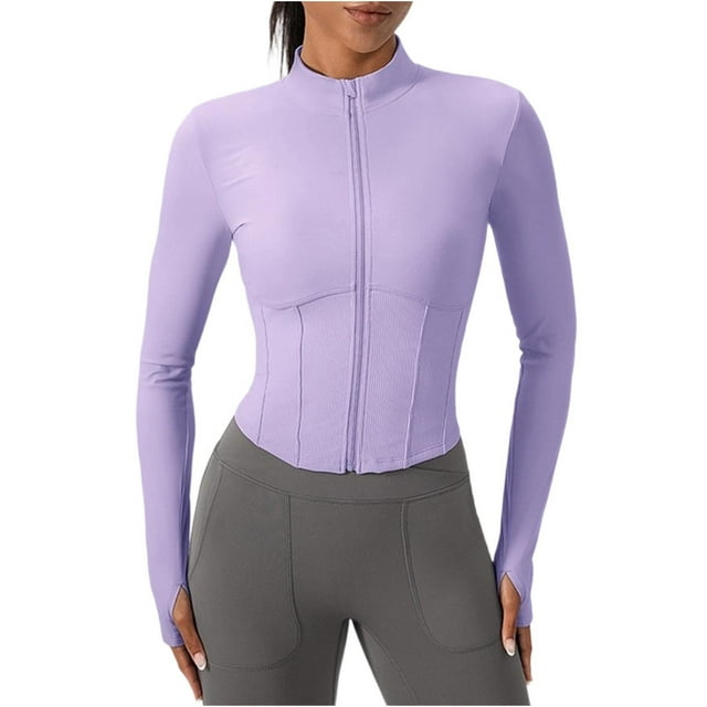 Ailaofu Women's Cropped Lightweight Stretchy Running Track Jackets Full Zip Slim Fit Athletic Tops
