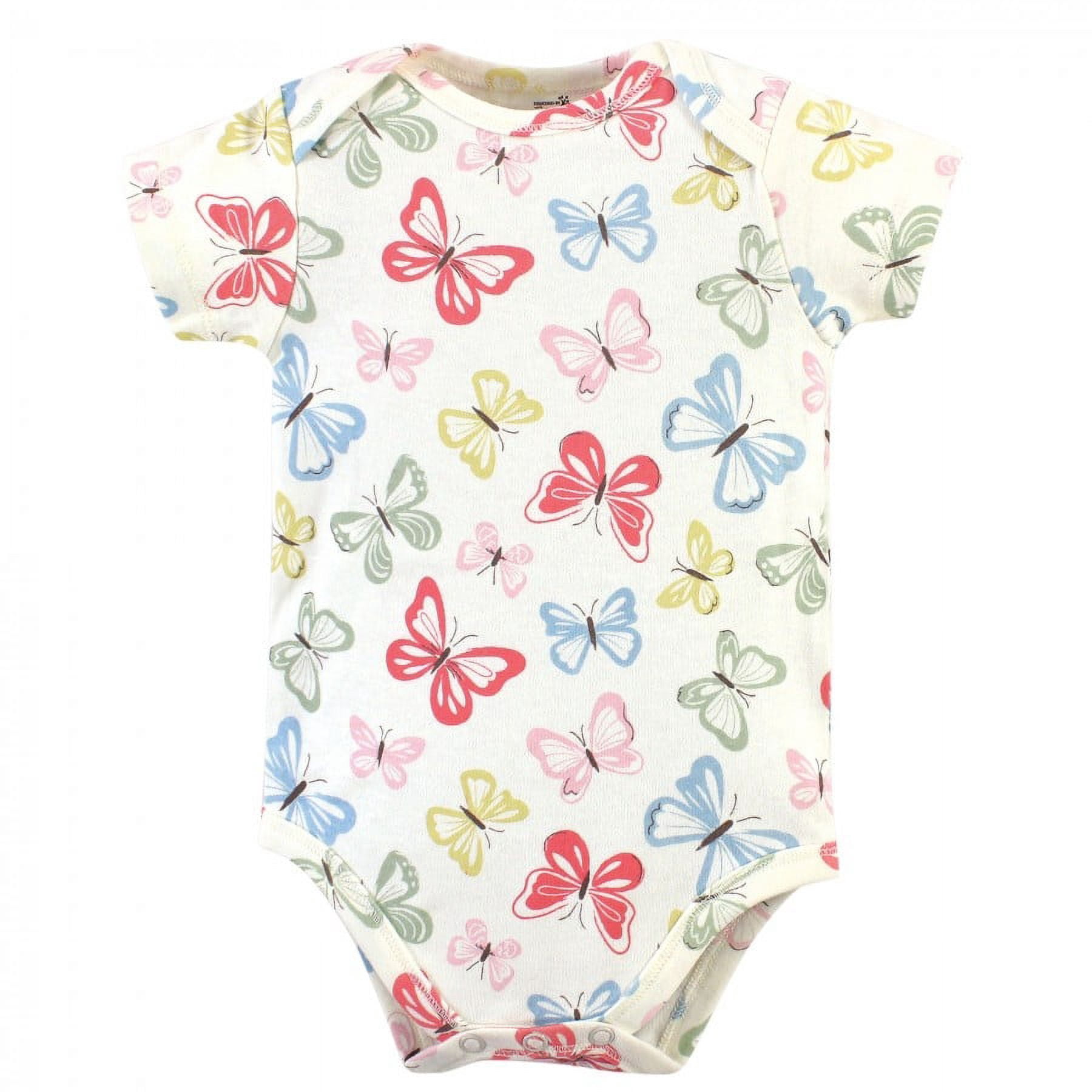 Touched by Nature Baby Girl Organic Cotton Bodysuits 5pk, Butterflies, 9-12 Months