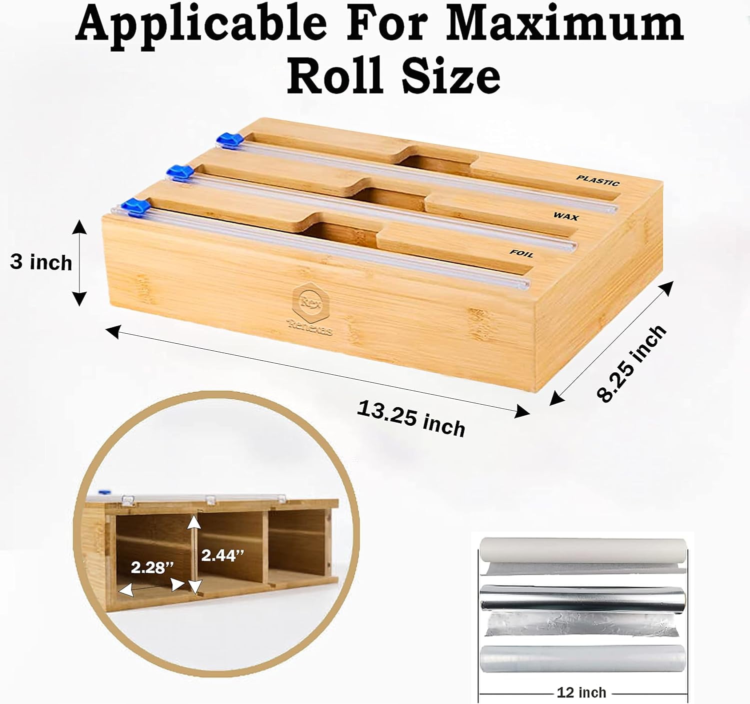 Foil and Plastic Wrap Organizer with Kitchen Wall Aluminum Foil Holder, 3 in 1 Cling Plastic Wrap Dispenser with Cutter and Labels, Bamboo Kitchen Wrap Organizer for Food Storage Drawer Organization
