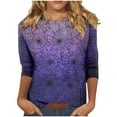 thumbnail image 2 of VKOYWKM Halloween Shirts for Women 3/4 Sleeve T-Shirts Spiderweb Graphic T Shirts Halloween Vintage Top Loose Fit Crew Neck Vintage T-Shirt Blouses, 2 of 5