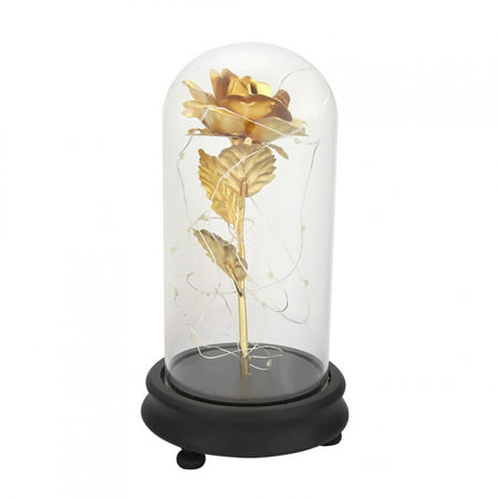 Mgaxyff 24K Gold Plated Forever Rose Flower LED Light Glass Dome Valentines Day Gift