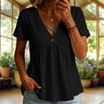 thumbnail image 2 of Turilly Womens V-Neck Short Sleeve Tops with Decorative Button Casual Solid Color T-Shirt, 2 of 6
