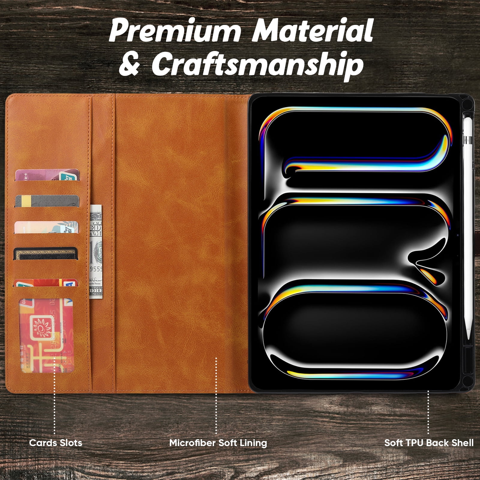 Flip Case for Apple iPad Pro 11 Inch 2024 M4, iPad Pro 11" Case 2024, with Pencil Holder Smart Cover Auto Sleep Wake Protective Documents Pocket Stand Snap Closure Case for iPad Pro 11" 2024, Black