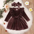 thumbnail image 3 of IBTOM CASTLE Vintage Princess Toddler Baby Girl Long Sleeve Velvet Ruffle Tutu Lace Dress Xmas Wedding Birthday Party Fall Winter Clothes 9-12 Months Brown, 3 of 8