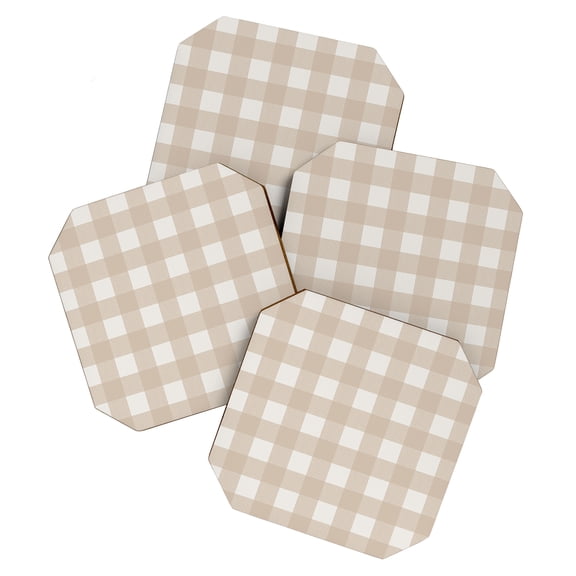 Society6 Alisa Galitsyna Gingham Cloth Beige Checks Set of 4 Coasters