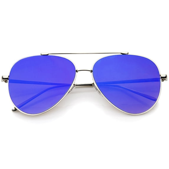 sunglassLA Unisex Rimless Teardrop Color Mirrored Flat Lens Wire Frame Aviator Sunglasses (Silver / Blue) - 56mm