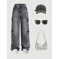 thumbnail image 7 of OYYN Girls Jeans High Waist Cargo Jeans Light Wash Wide Leg Denim Pants with Multi Pockets 7-14 Y, 7 of 7