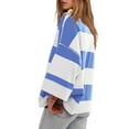 thumbnail image 5 of Women Plus Size Striped Tee Shirts Half Zip Long Sleeve V Neck Color Block Loose Fitting Casual Pullover Tee Tops,Blue,XL, 5 of 5