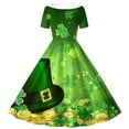 thumbnail image 4 of Girls Fancy Dress Short Sleeves Crew Neck A-Line Dress St Patricks Day Retro Vintage Green Swing Dress Four Leaf Clover Pattern Costume Dancing Dress Orange 11-12 Years, 4 of 6