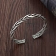 thumbnail image 5 of Happy Date Silver Bangle for Men,Vintage Open Bracelet for Men, Handmade Retro Twisted Braided Open Cuff Bracelet, Silver, 5 of 8