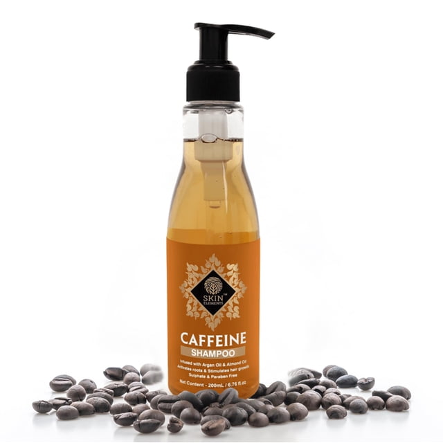 Champú con cafeína Skin Elements (6.76 fl.oz) - infundido con aceite de argán y almendras (potenciador de vitamina E) para el control de la caída del cabello - Sin SLS ni parabenos