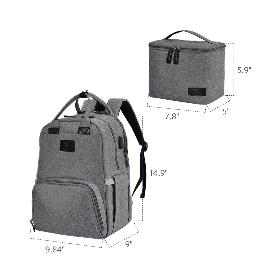 Diaper Bag Breast Pump Backpack - Double Layer for Mother with Insulation Bag Grey