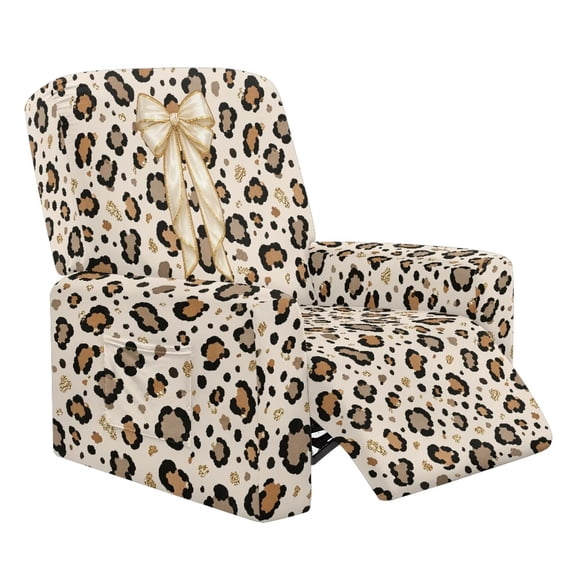 HUIACONG Leopard Bow Print 1-Piece Recliner Chair Slipcover, Side Pocket Breathable Soft Stretchy Fabric, Non-Slip Wrinkle Resistant Washable Furniture Protector for Living Room