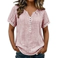 thumbnail image 6 of hoksml Women's Striped Blouse, V Neck Henley Short Sleeve Shirt, Casual Loose Fit Daily Office Wear Top, 6 of 9