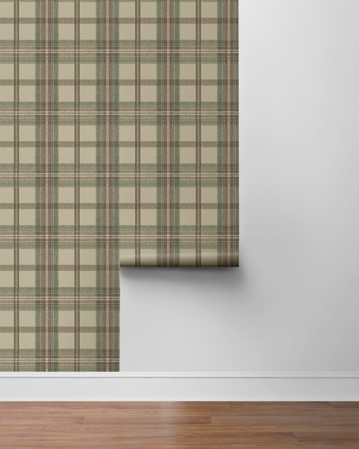 Harry & Grace Clay & Sage Herringbone Plaid Premium Matte Non-Woven Peel and Stick Wallpaper - 20.5 in. W x 18 ft. L Roll