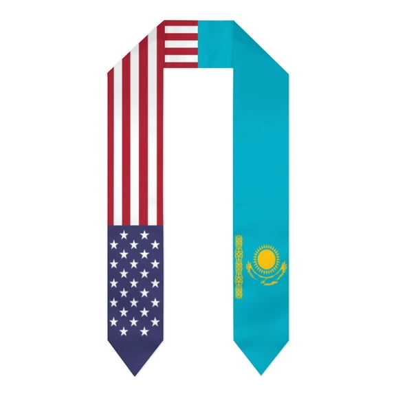 Kazakhstan & USA United States Flag Shawl Sash Stole Graduation Shawls Wraps Scraf For International Study