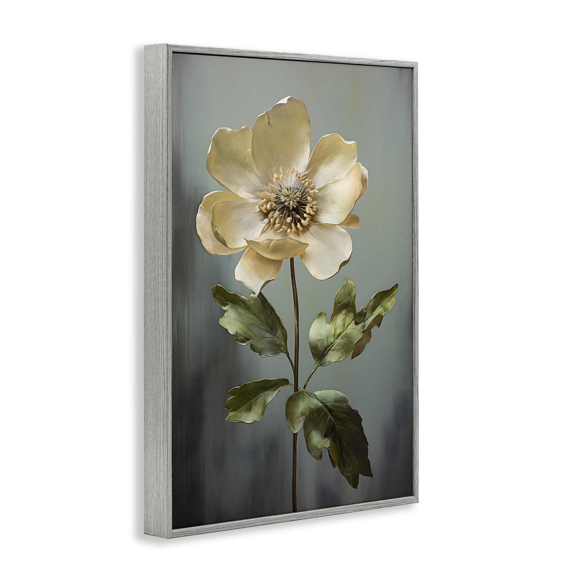 Stupell Industries White Floret Bloom Botanical & Floral Painting Gray Framed Art Print Wall Art, 20 x 30