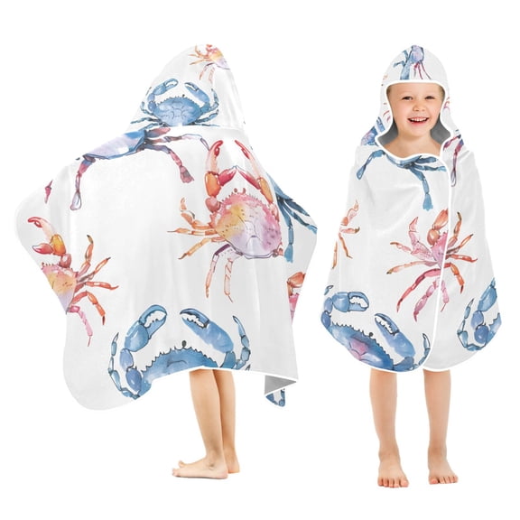 Colors Crabs Kids Hooded Beach Towel Baby Bath Poncho Towels with Hood Absorbent 50"x23.5" for Pool Swimming