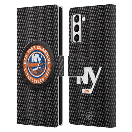 Head Case Designs Officially Licensed NHL New York Islanders Puck Texture Leather Book Wallet Case Cover Compatible with Samsung Galaxy S21+ 5G