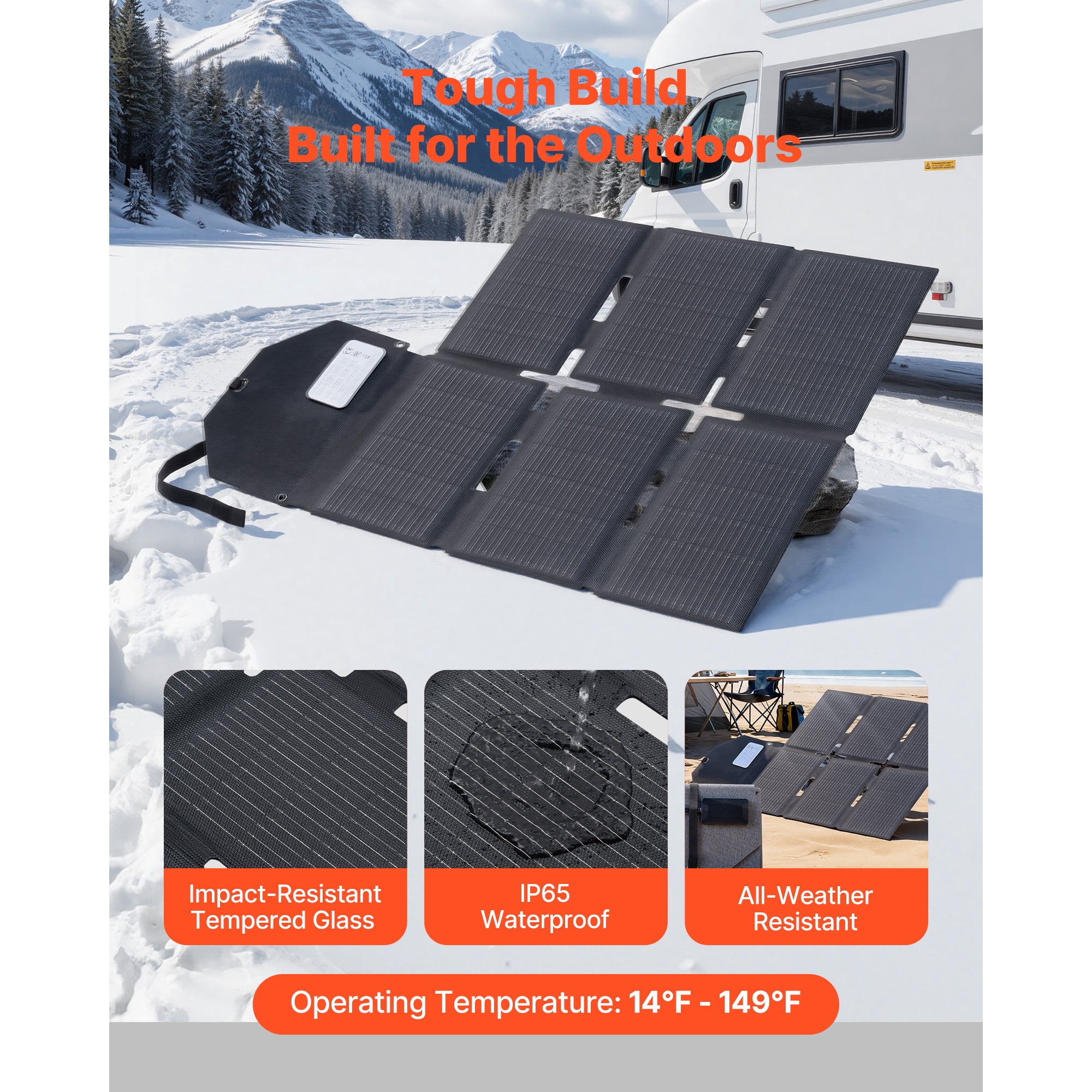 KFFKFF 60W Foldable Solar Panel Charger, High-Efficiency Monocrystalline Design, Lightweight and Portable with MC4, Type-C, USB-A, and DC Ports for Outdoor Power Solutions