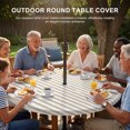thumbnail image 3 of Round Outdoor Tablecloth with Umbrella Hole and Zipper, Thin Beige Striped Tablecloth with Elastic Waterproof, Farmhouse Modern Stripes Patio Table Covers for 36" - 44" Picnic Pool Tables, 3 of 9