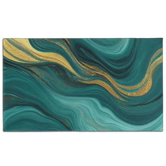 Teal and Gold Marble Glitter Waves Pattern Door Rugs,Washable Non Slip Door Mats Indoor,Decorative Door Mats,Entry Mat Indoor for Entrance,Bedroom,Kitchen,Bathroom,17"x30"