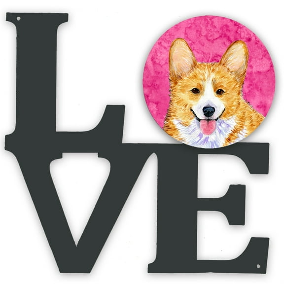 Pink Corgi Metal Wall Artwork LOVE