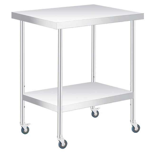 QinaQin Mesa de trabajo de acero inoxidable para preparación, mesa comercial de cocina con entrepaño inferior ajustable, ideal para restaurante, hotel, bar, garaje o área de trabajo