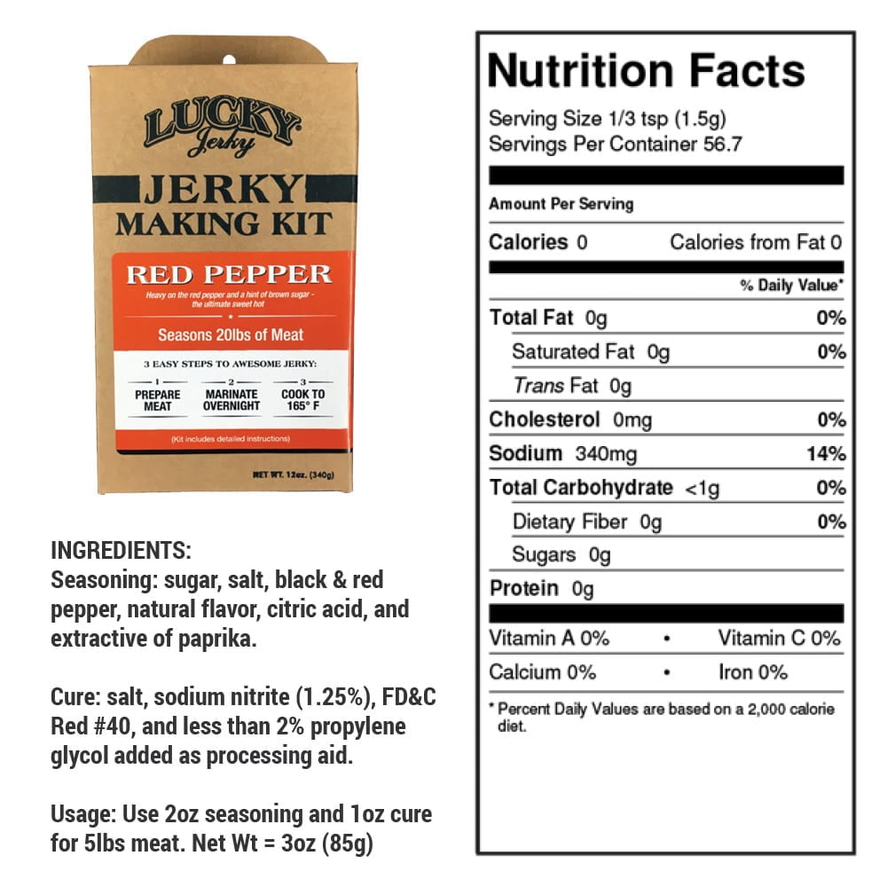 Lucky Beef Jerky DIY master pack - 4 flavors (Peppered, Teriyaki, Original, Red Pepper) - Seasoning it for 80 lbs of meat