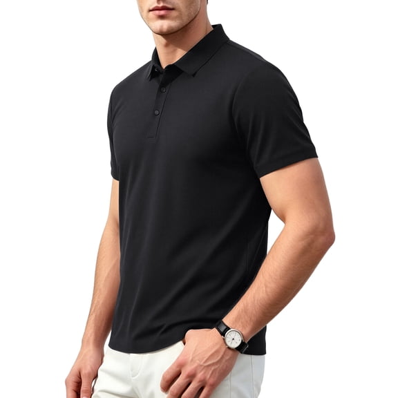 Cadmus Moisture Wicking Polo Shirts for Men Slim-Fit Short Sleeve Business Golf Athletic Tops,Black,M