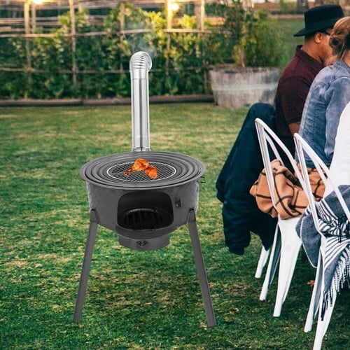 Wood Burning Camp Stove with Chimney, Portable Outdoor Cooking Stove Adjustable 10"-19" Furnace Rings for Multiple Cookware Sizes, High Heat Efficiency for Backyard BBQ, Hunting