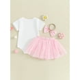thumbnail image 3 of Newborn Baby Girls Summer Skirt Sets Short Sleeve Letter Donut Print Romper Tulle Skirt Headband, 3 of 7
