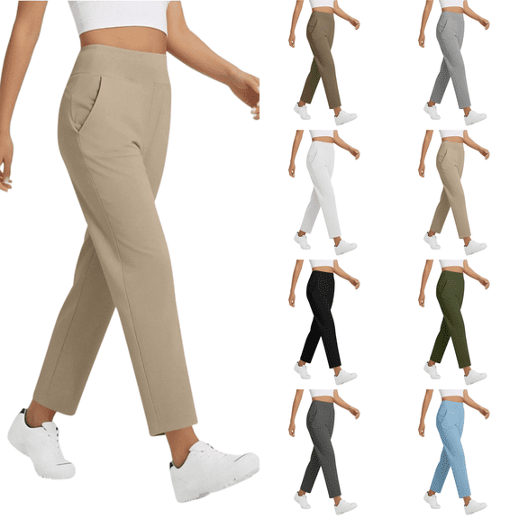 Women Travel Pants High Waist Pull On Lightweight Stretch AnkleStraight Leg Casual Dressy Business Golf Slacks with Pockets Beige 2XL