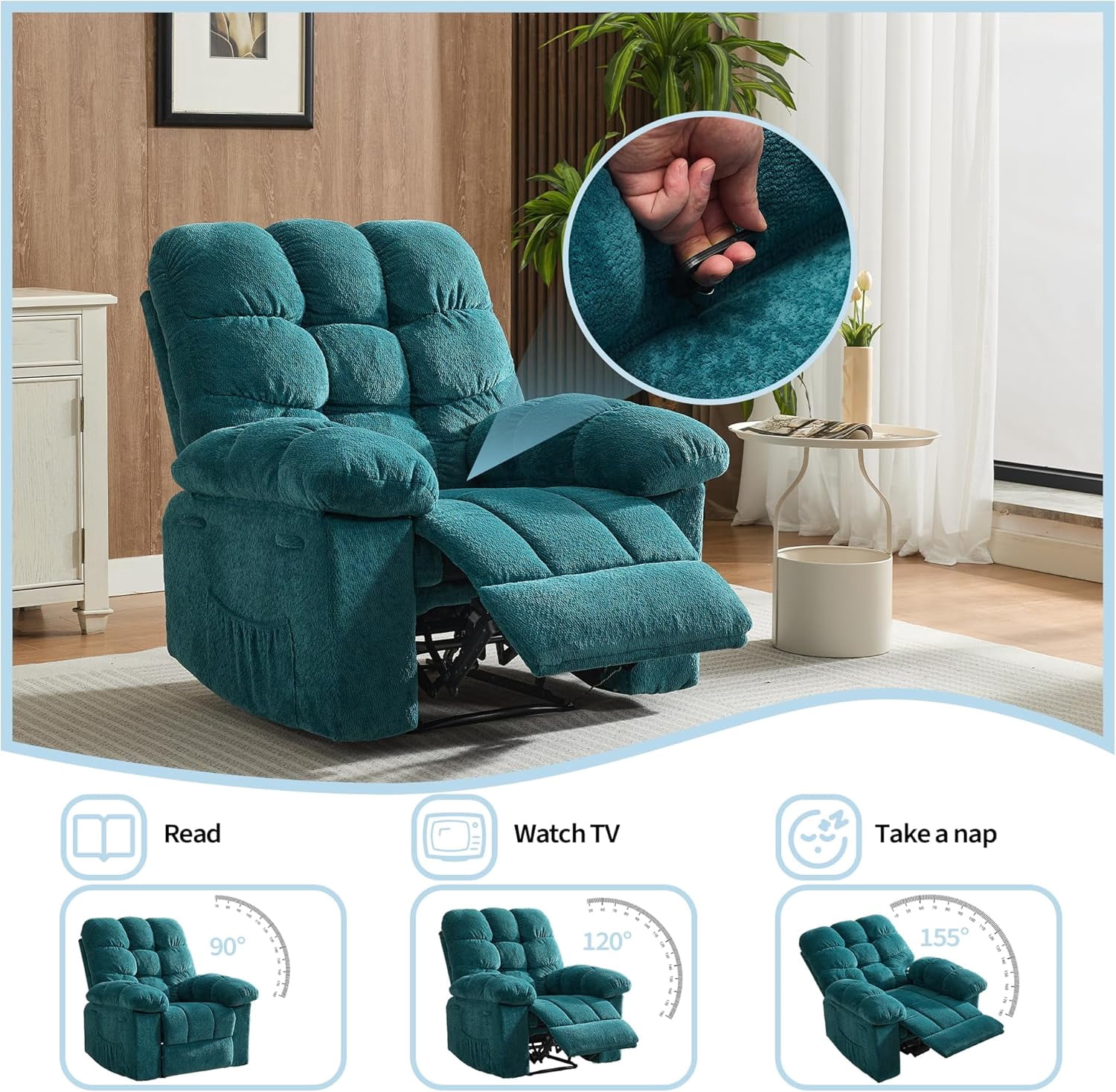 Sunvasagoo Chenille Manual Recliner Chair, 300Lb Capacity, 3 Colors