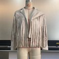 thumbnail image 5 of Chaqueta corta de cuero de gamuza sintética para mujer con cuello a la moda y frente abierto con flecos (L,Beige) oso de fresa Electrónica, 5 of 5